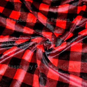 Black and Red Buffalo Plaid Minky Cuddle Fabric, CLUB Fabrics Fabric, Raspberry Creek Fabrics, watermarked
