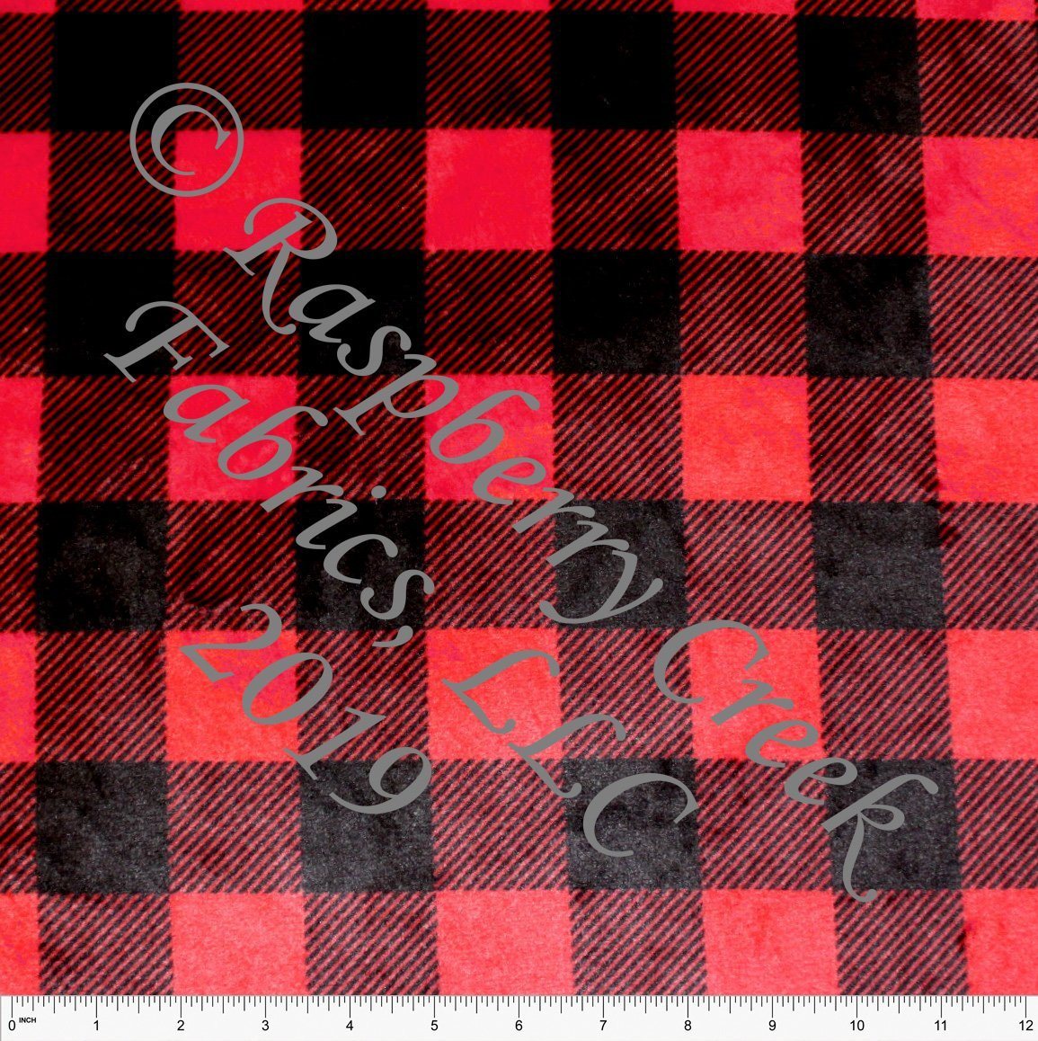 Black and Red Buffalo Plaid Minky Cuddle Fabric, CLUB Fabrics Fabric, Raspberry Creek Fabrics