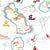Blue Grey Navy Mustard and Red Pirate Treasure Map Print Fabric, Pirates By Elise Peterson Image