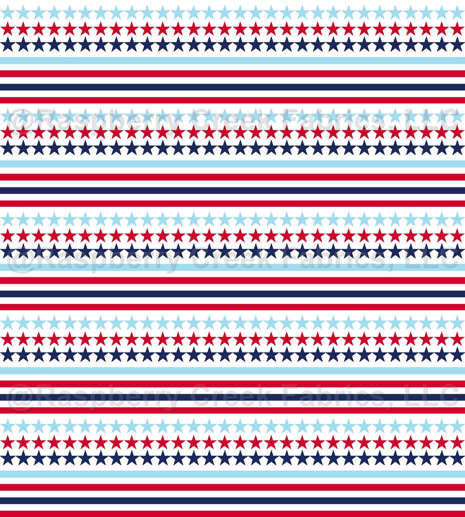 Light Blue Red and Navy Stars and Stripes Print Fabric Fabric, Raspberry Creek Fabrics, watermarked