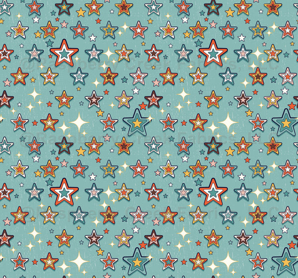 Regimented Retro Stars - Aqua - l - Raspberry Creek Fabrics