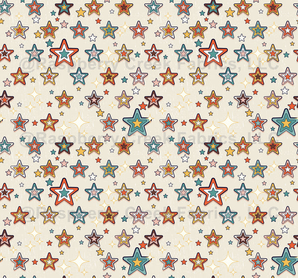 Regimented Retro Stars - Cream - l - Raspberry Creek Fabrics