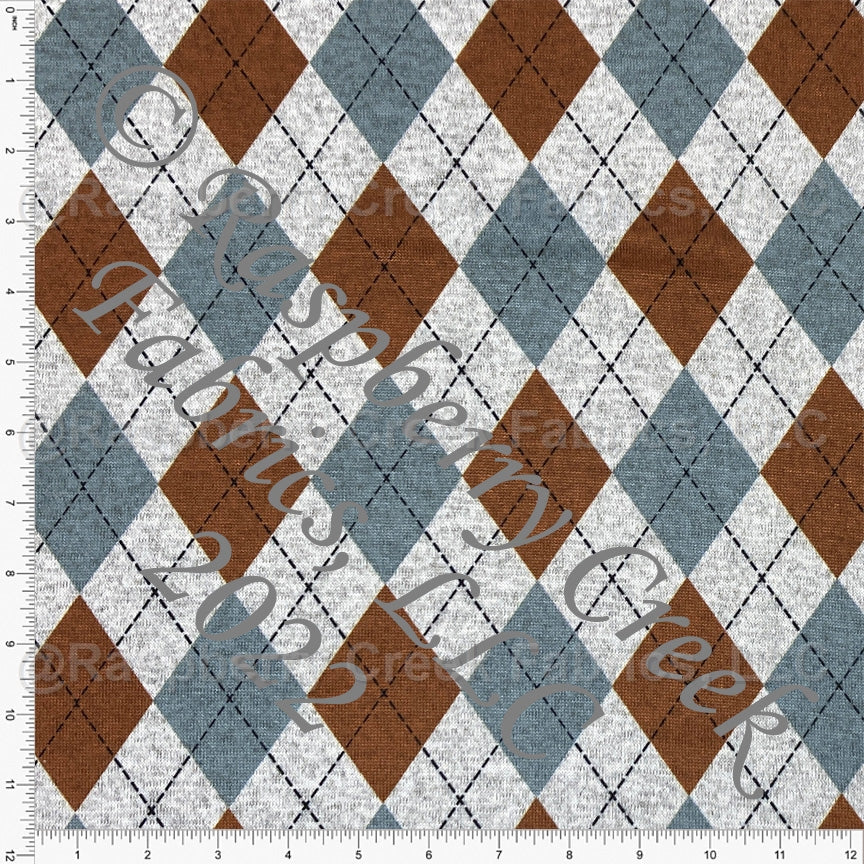 Dusty Blue and Rust Argyle Brushed Heathered Hacci Sweater Knit Fabric, CLUB Fabrics Fabric, Raspberry Creek Fabrics, watermarked