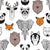 Friendly Geometric Animals // white background black and white orange brown and grey deers bears foxes wolves elephants raccoons lions owls and pandas Image