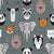 Friendly Geometric Animals // green grey linen texture background black and white orange brown and grey deers bears foxes wolves elephants raccoons lions owls and pandas Image