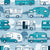 Home sweet motor home // teal and pastel blue camper vans on pastel blue background Image