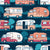 Home sweet motor home // orange coral and red camper vans on navy blue background Image