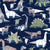 Origami dino friends // navy blue background green white and beige dinosaurs Image