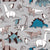 Origami dino friends // grey linen texture background blue white and beige dinosaurs Image