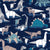 Origami dino friends // navy blue background blue white and beige dinosaurs Image
