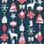 Origami Christmas dream catcher // dark blue background white, red and grey trees, santas, houses, stars, deers, ribbons and boots Image