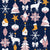 Origami Christmas dream catcher // navy background white, yellow saffron and pink blush trees, santas, houses, stars, deers, ribbons and boots Image