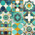 Spanish moroccan tiles inspiration // teal aqua mint blue golden lines Image
