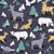 Origami woodland III // dark violet background yellow teal white and violet animals Image