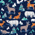 Origami woodland // oxford navy blue background aqua orange grey and taupe wood animals Image