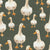 Watercolor Geese on Thyme Green {Watercolor Spring Animals} Image