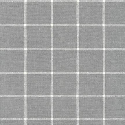 Steel Grey and White Windowpane Plaid Yarn Dyed Linen, Essex Yarn Dyed Classics Collection By Robert Kaufman Fabric, Raspberry Creek Fabrics, watermarked, restored