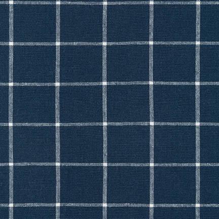 Navy Blue Windowpane Plaid Yarn Dyed Linen, Essex Yarn Dyed Classics Collection By Robert Kaufman Fabric, Raspberry Creek Fabrics, watermarked, restored