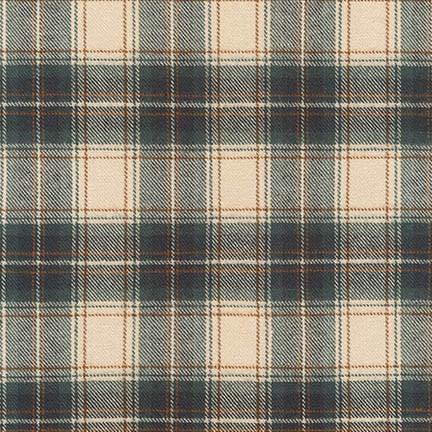 Hunter Green Cream Brown and Khaki Plaid Tahoe Flannel by Robert Kaufman Fabric, Raspberry Creek Fabrics, watermarked, restored