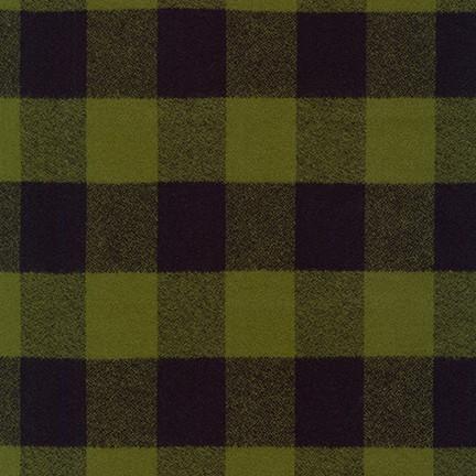 Olive Green and Black Buffalo Plaid Robert Kaufman Mammoth Flannel Fabric, Raspberry Creek Fabrics, watermarked, restored