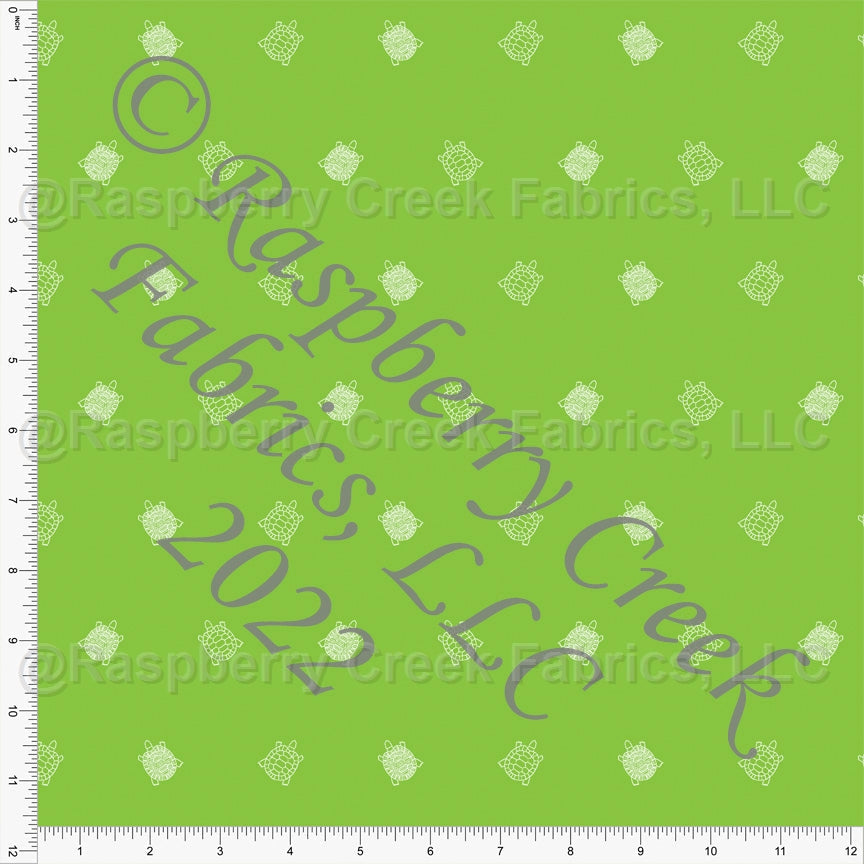 Bright Lime Green and White Turtle Print Fabric, Safety By Kelsey Shaw for CLUB Fabrics Fabric, Raspberry Creek Fabrics, watermarked