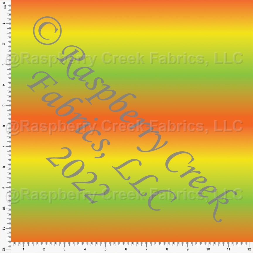 Bright Orange Green and Yellow Ombre Print Fabric, Safety By Kelsey Shaw for CLUB Fabrics Fabric, Raspberry Creek Fabrics, watermarked