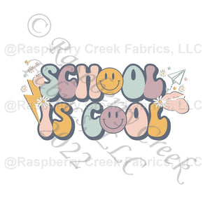 Dusty Pink Dusty Mint Mauve and Mustard School Is Cool Panel, School Is Cool By Kim Henrie for Club Fabrics Fabric, Raspberry Creek Fabrics, watermarked