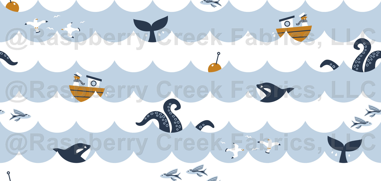 Sea adventure medium Fabric, Raspberry Creek Fabrics, watermarked
