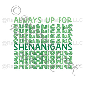 Tonal Green and White Always Up For Shenanigans Panel, Luck and Shenanigans by Bri Powell for CLUB Fabrics Fabric, Raspberry Creek Fabrics, watermarked
