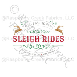 Red Kelly Green Grey and Khaki Sleigh Rides Panel, Christmas Panels By Brittney Laidlaw for CLUB Fabrics Fabric, Raspberry Creek Fabrics, watermarked