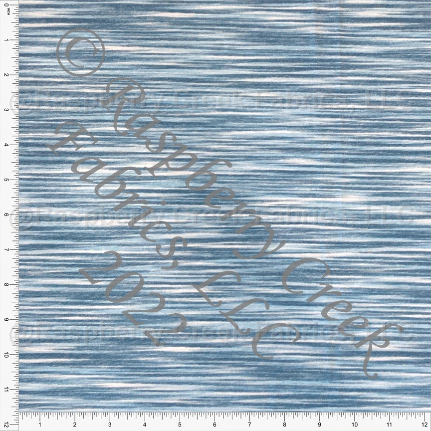 Tonal Blue and White Space Dyed Stripe Tri-Blend Jersey Knit