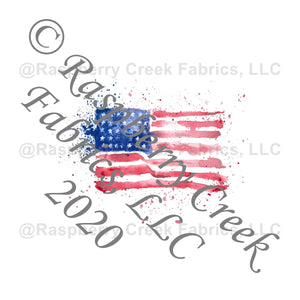 Red Royal Blue and White Flag Paint Splatter Panel, Patriotic by Elise Peterson for Club Fabrics Fabric, Raspberry Creek Fabrics, watermarked