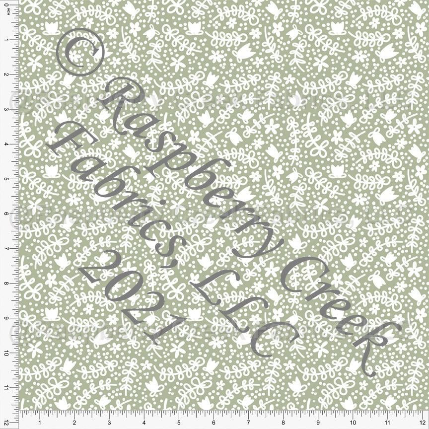 Spring Green and White Calico Floral Print Rayon Challis, By Courtney Graziano for CLUB Fabrics Fabric, Raspberry Creek Fabrics, watermarked