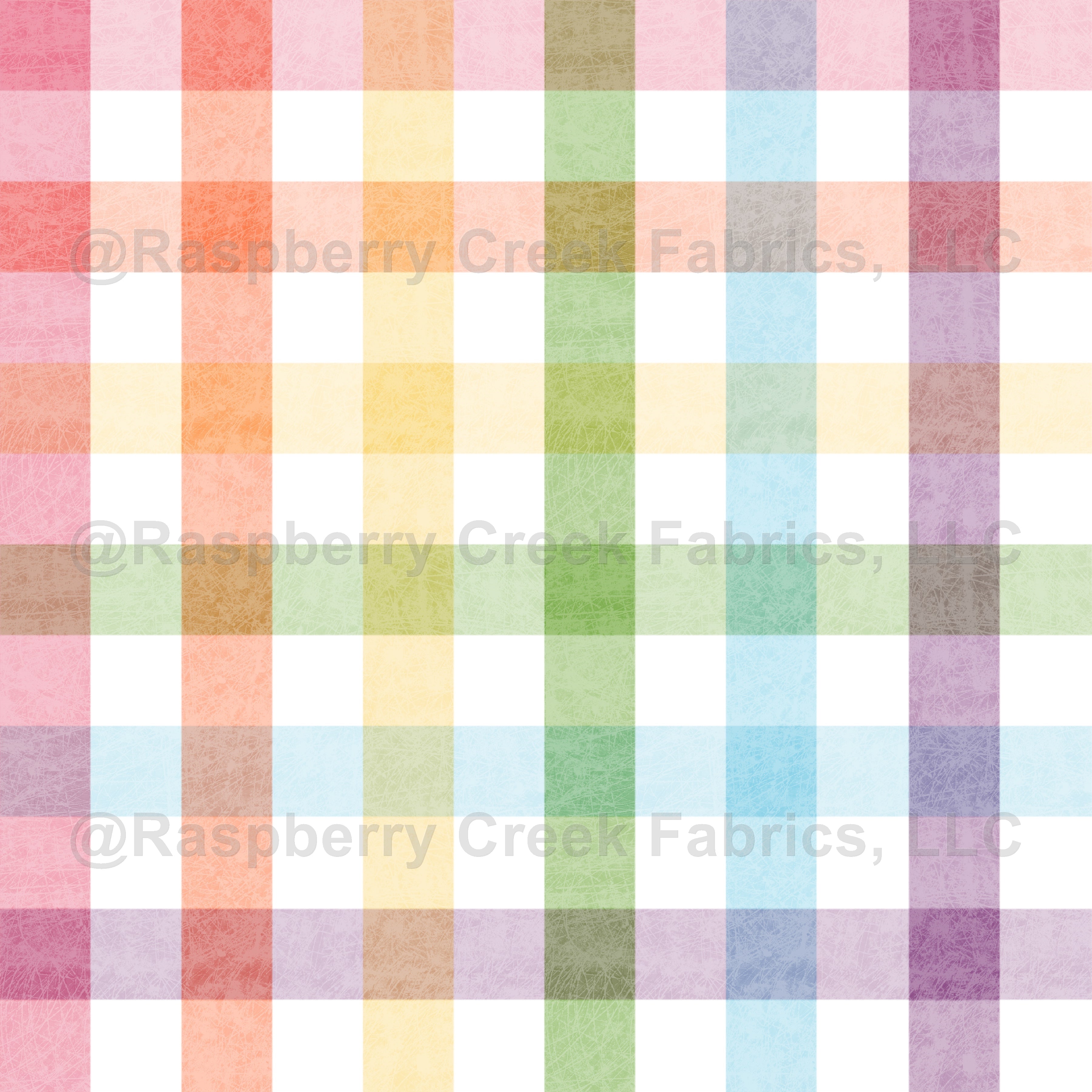 Rainbow Gingham Fabric, Raspberry Creek Fabrics, watermarked