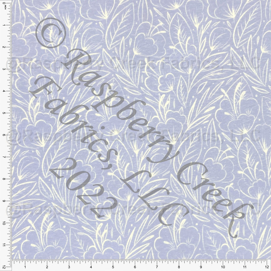 Lilac and White Line Drawn Floral Tri-Blend Jersey Knit Fabric, Sweet Tropical by Janelle Coury for CLUB Fabrics