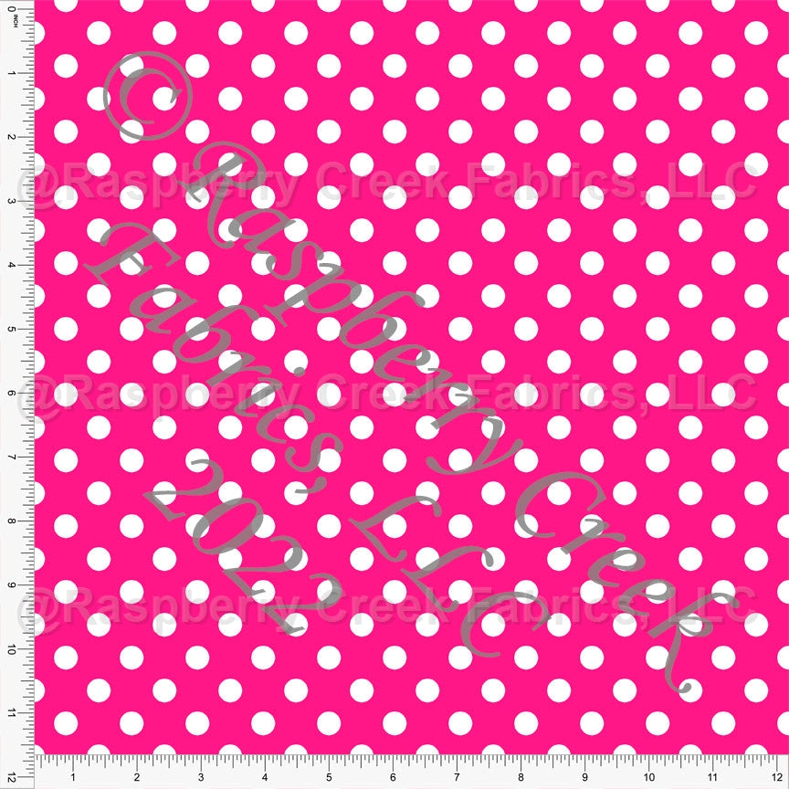 Fuchsia Pink and White Polka Dot Print Fabric, Club Fabrics Fabric, Raspberry Creek Fabrics, watermarked