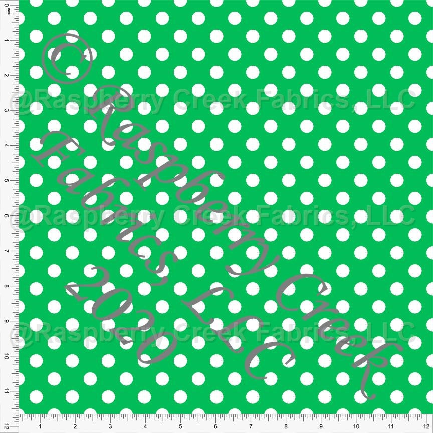 Green and White Polka Dot Print Fabric, Club Fabrics Fabric, Raspberry Creek Fabrics, watermarked