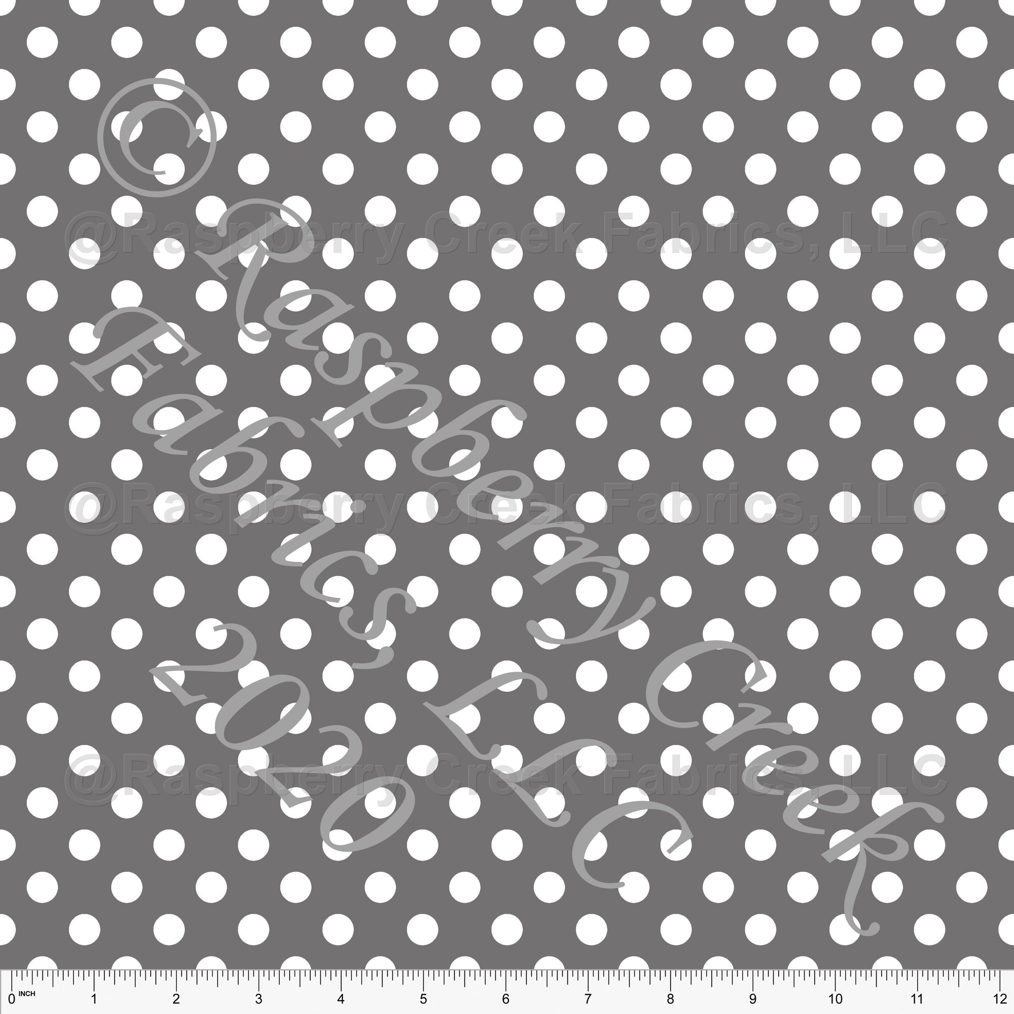 Grey and White Polka Dot Print Fabric, Club Fabrics Fabric, Raspberry Creek Fabrics, watermarked