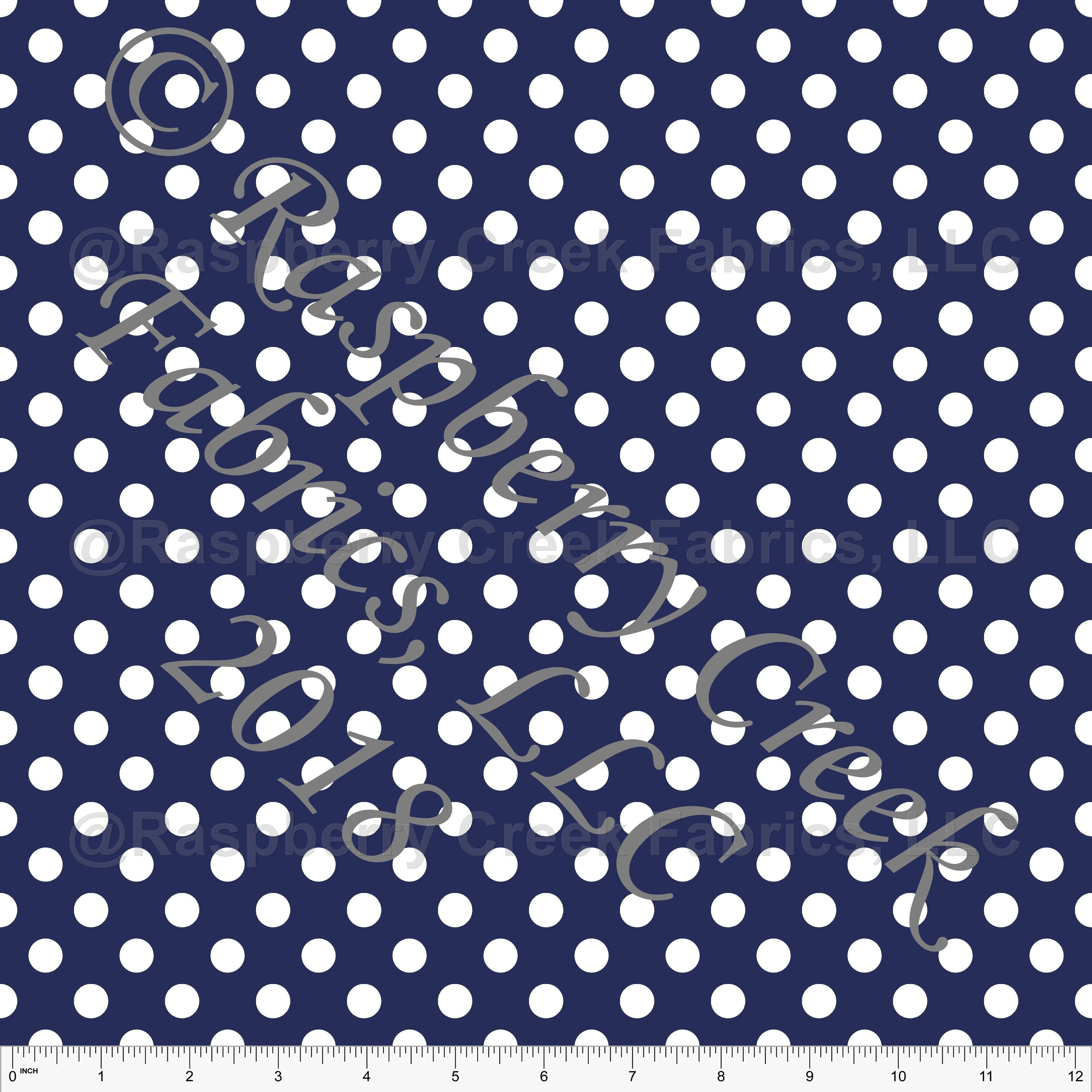 Navy and White Polka Dot Print Fabric, Club Fabrics Fabric, Raspberry Creek  Fabrics