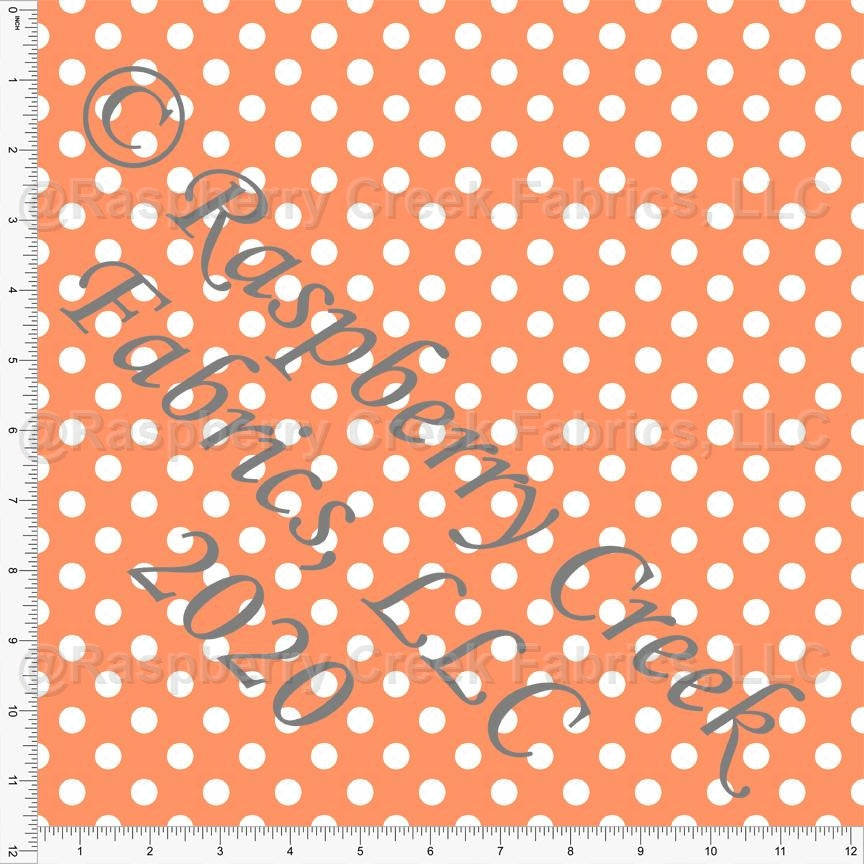 Orange and White Polka Dot Print Fabric, Club Fabrics Fabric, Raspberry Creek Fabrics, watermarked