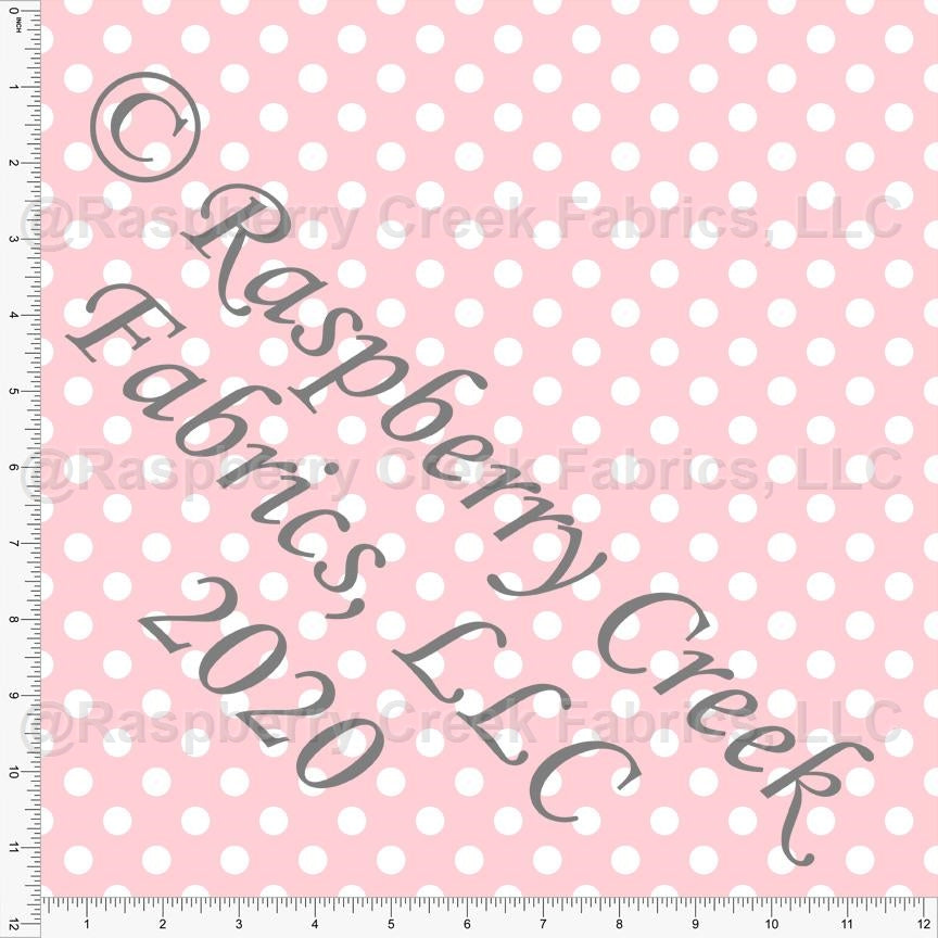 Light Pink and White Polka Dot Print Fabric, Club Fabrics Fabric, Raspberry Creek Fabrics, watermarked