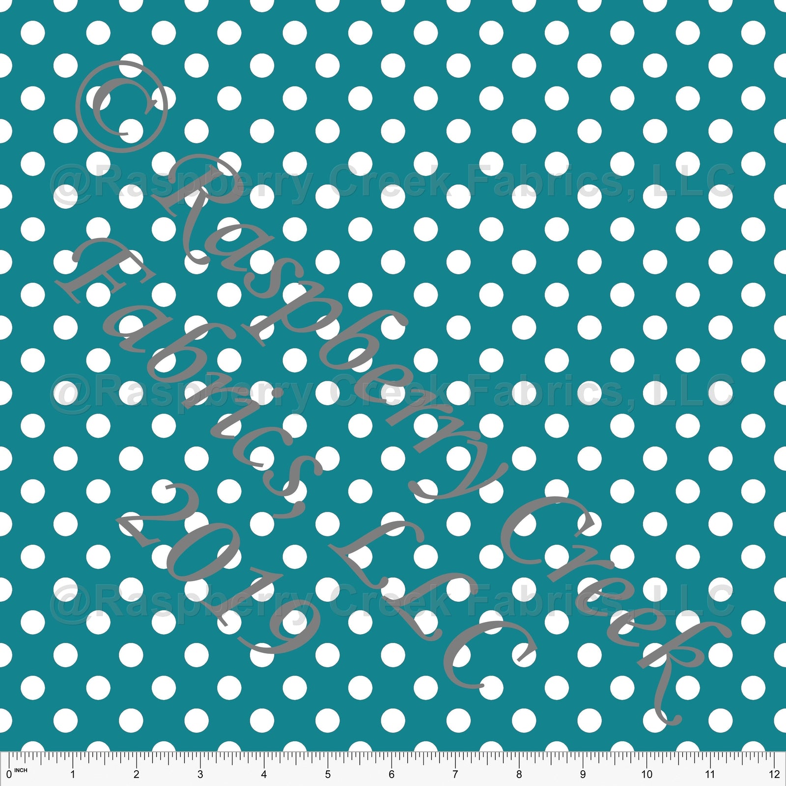 Teal and White Polka Dot Print Fabric, Club Fabrics Fabric, Raspberry Creek Fabrics, watermarked