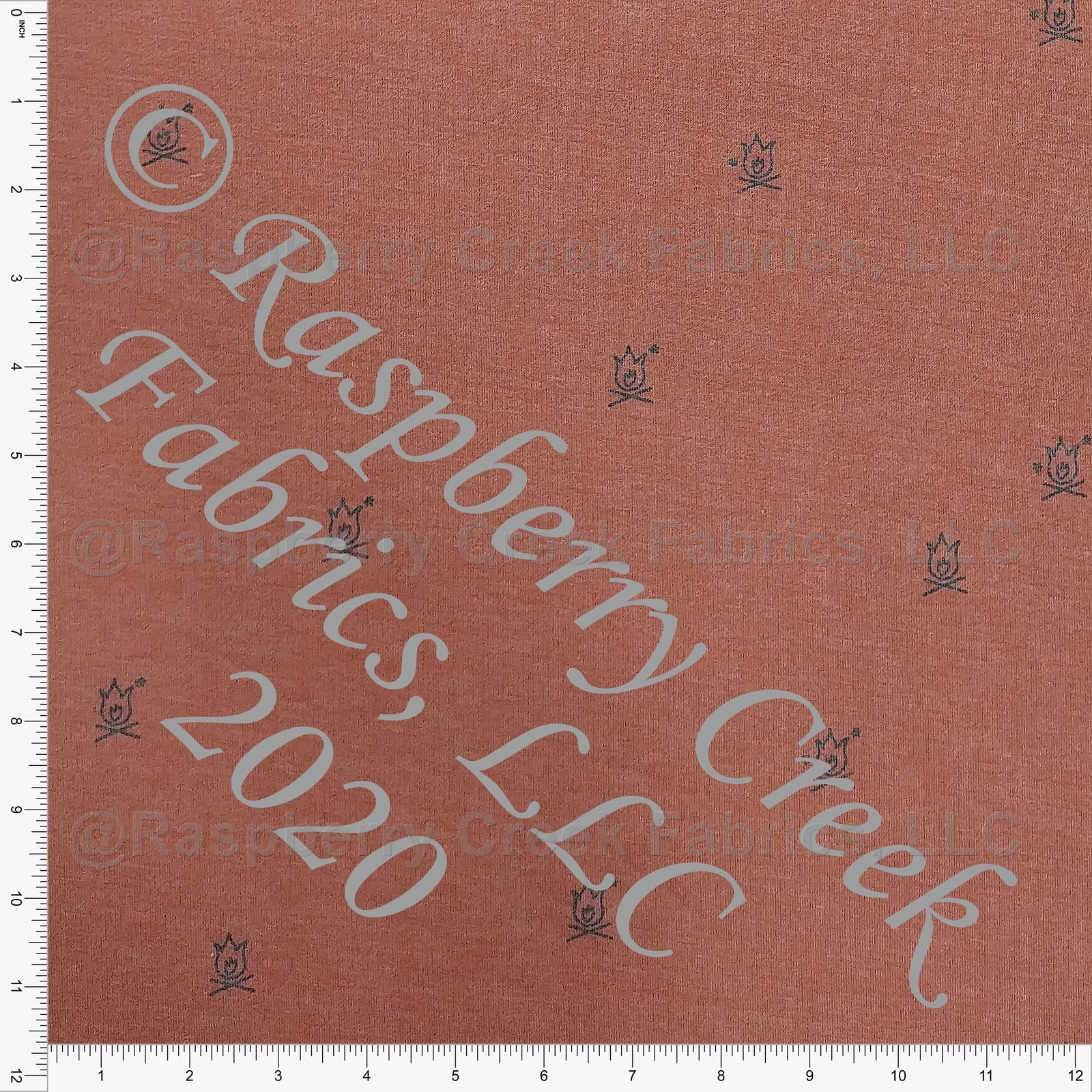 Terracotta Red Orange Minimal Camp Fire Heathered FLEECE Sweatshirt Knit Fabric, By Bri Powell for CLUB Fabrics Fabric, Raspberry Creek Fabrics, watermarked