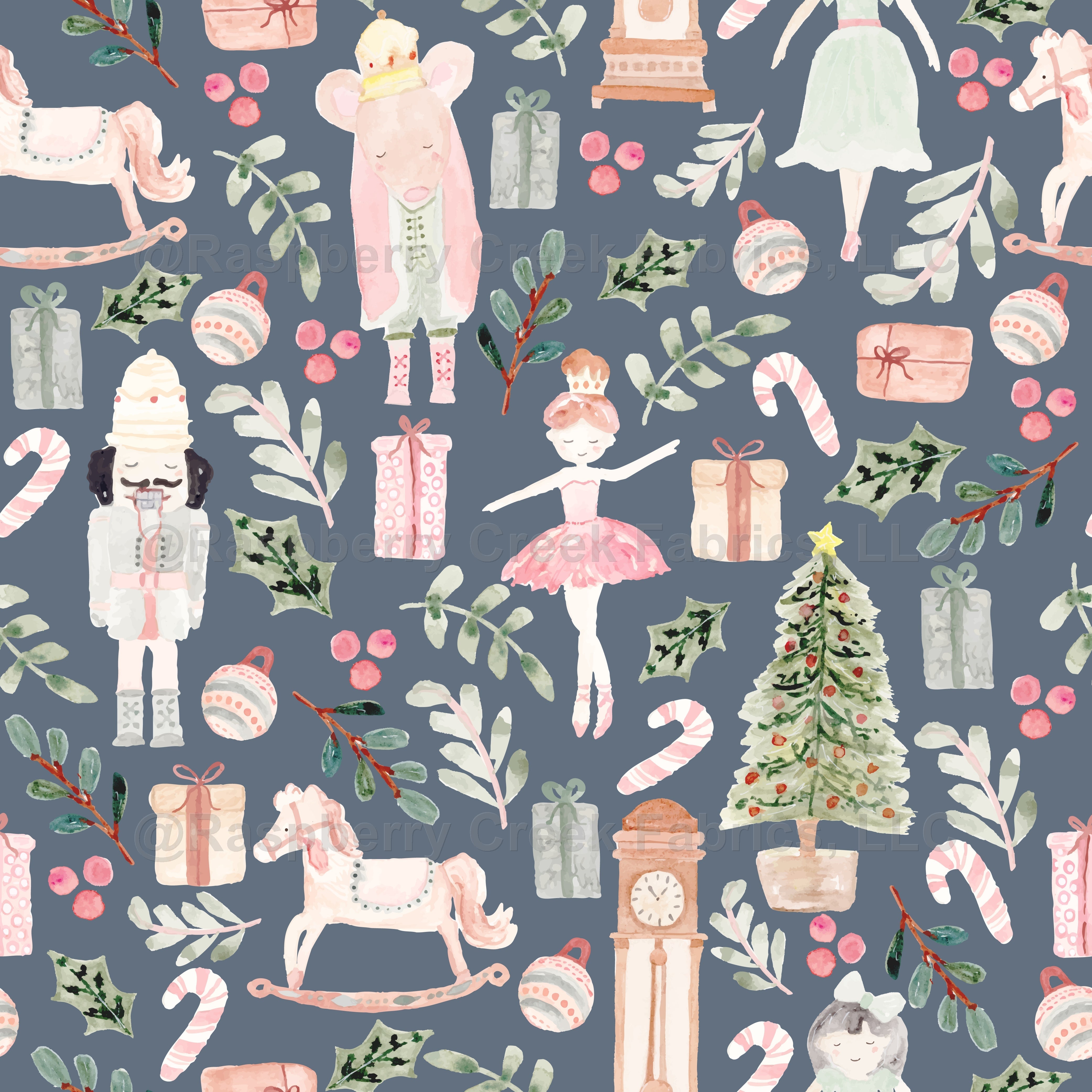 The Nutcracker Christmas Collection | Dusky Blue Fabric, Raspberry Creek Fabrics, watermarked