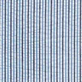 Light Blue and Navy Blue Pin Stripe Seersucker, Robert Kaufman Seersucker Collection Fabric, Raspberry Creek Fabrics, watermarked, restored