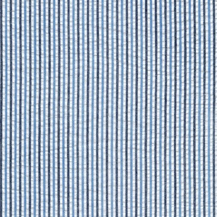 Light Blue and Navy Blue Pin Stripe Seersucker, Robert Kaufman Seersucker Collection Fabric, Raspberry Creek Fabrics