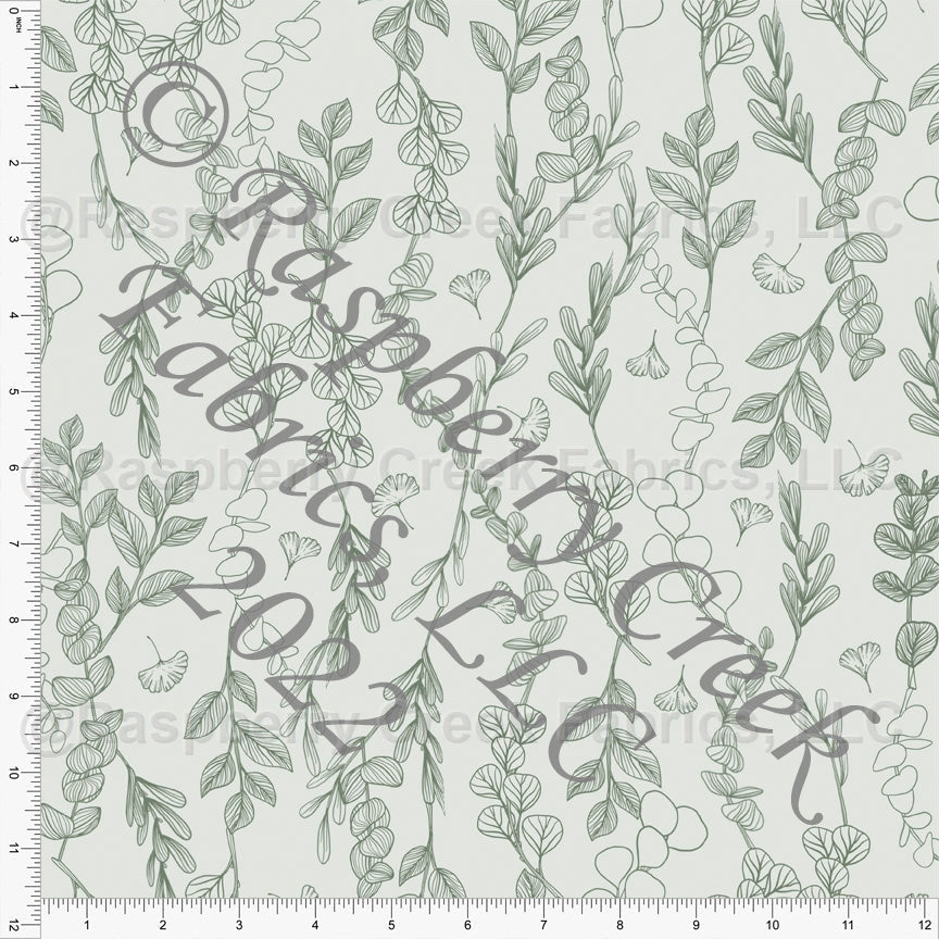 Tonal Sage Green Mint and Eucalyptus Print Rayon Challis, By Bri Powell For CLUB Fabrics