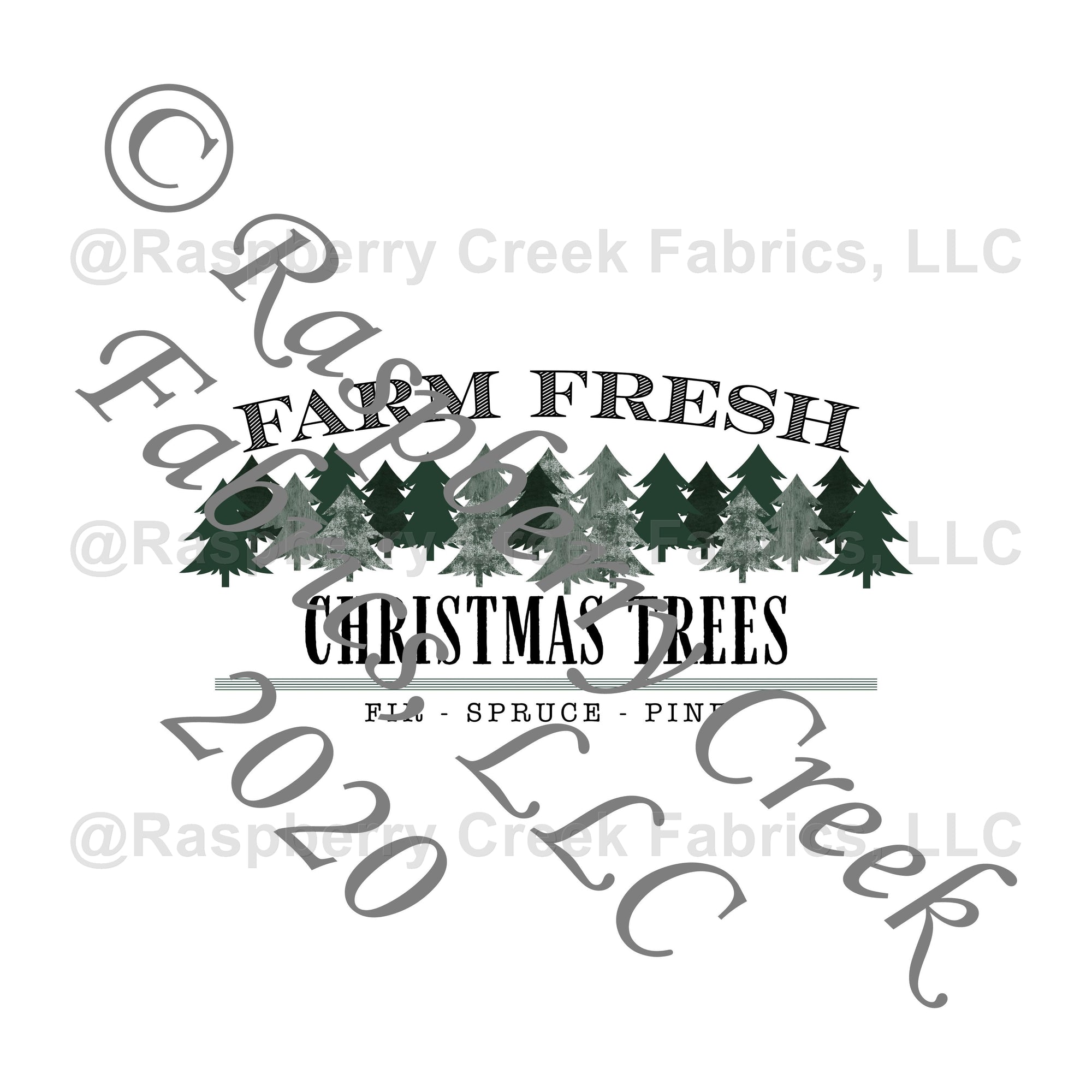 Hunter Green and Black Christmas Tree Farm Panel, Christmas Traditions By Kelsey Shaw for Club Fabrics Fabric, Raspberry Creek Fabrics, watermarked