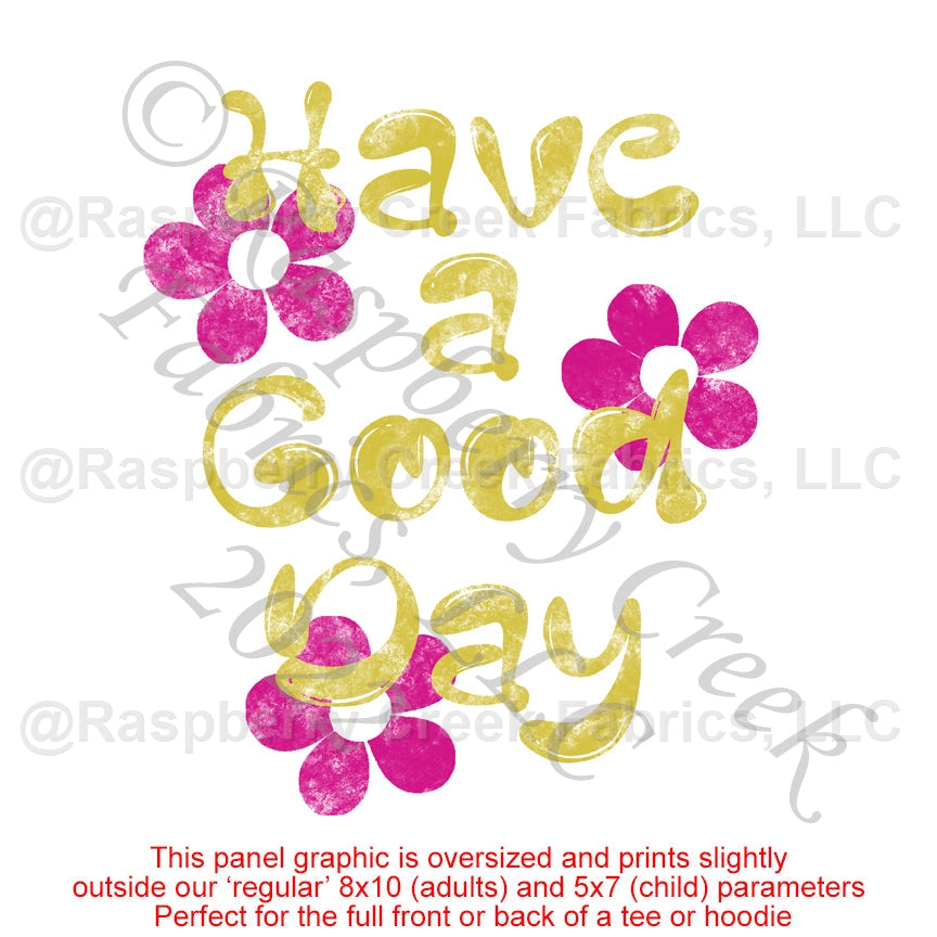 Citron Green and Magenta Textured Have A Good Day Panel, Trends Bright for CLUB Fabrics Fabric, Raspberry Creek Fabrics, watermarked