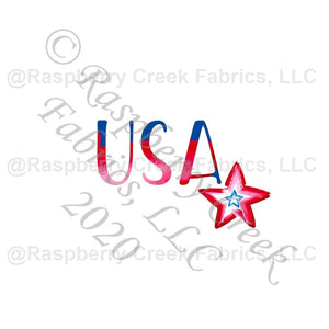 Royal Blue and Red Watercolor USA Star Panel, Classic Patriotic by Elise Peterson for Club Fabrics Fabric, Raspberry Creek Fabrics, watermarked